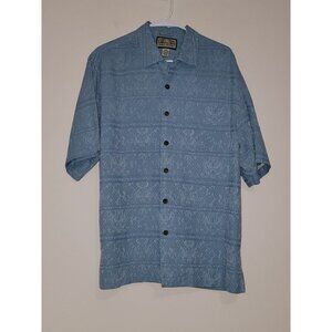 JAMAICA JAXX Short Sleeves button Blue down SZ M 100% Silk
